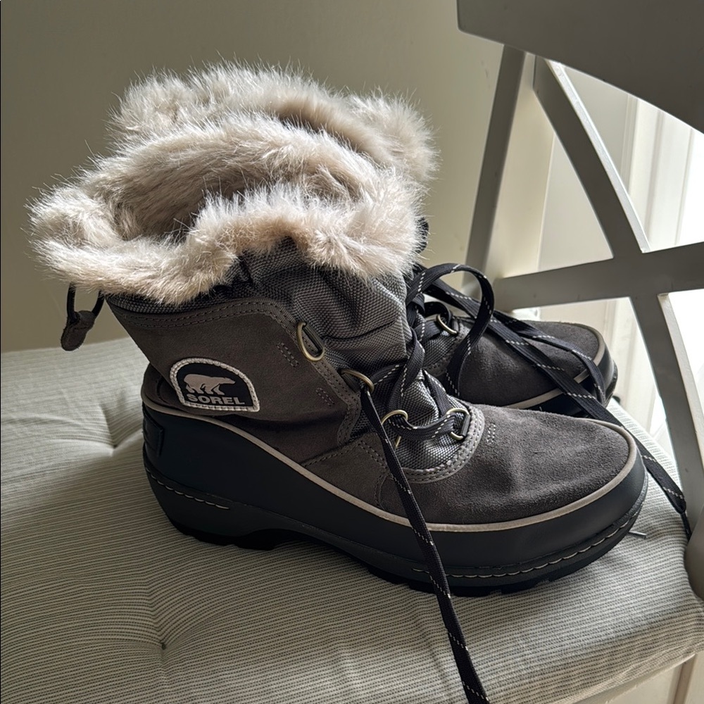 Sorel Charcoal Boots with Plush Fur Trim